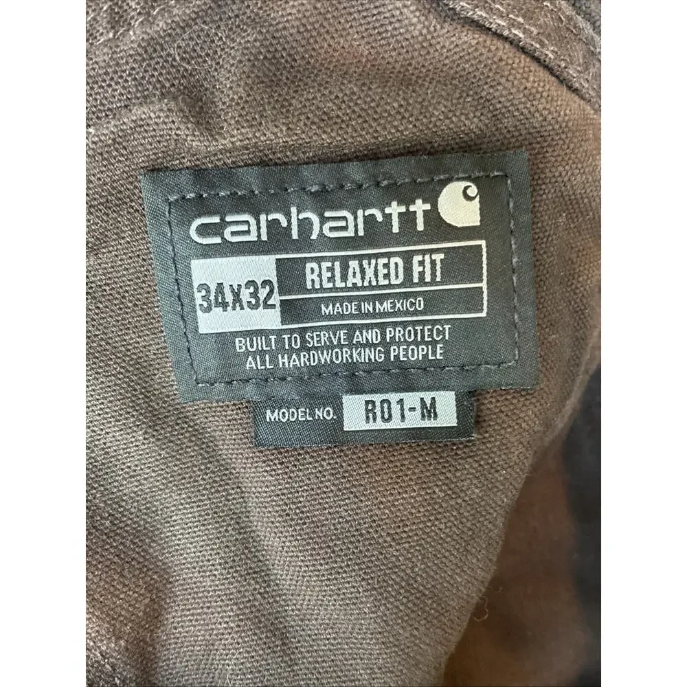 Carhartt Mens Iconic R01 Relaxed Fit Duck Bib Overalls Dark Brown Size 34X32 - Picture 8 of 8